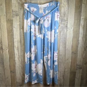 Neezeelee XXL Light Blue Floral Wide Leg Pants w/Matching Tie Belt & Poc…